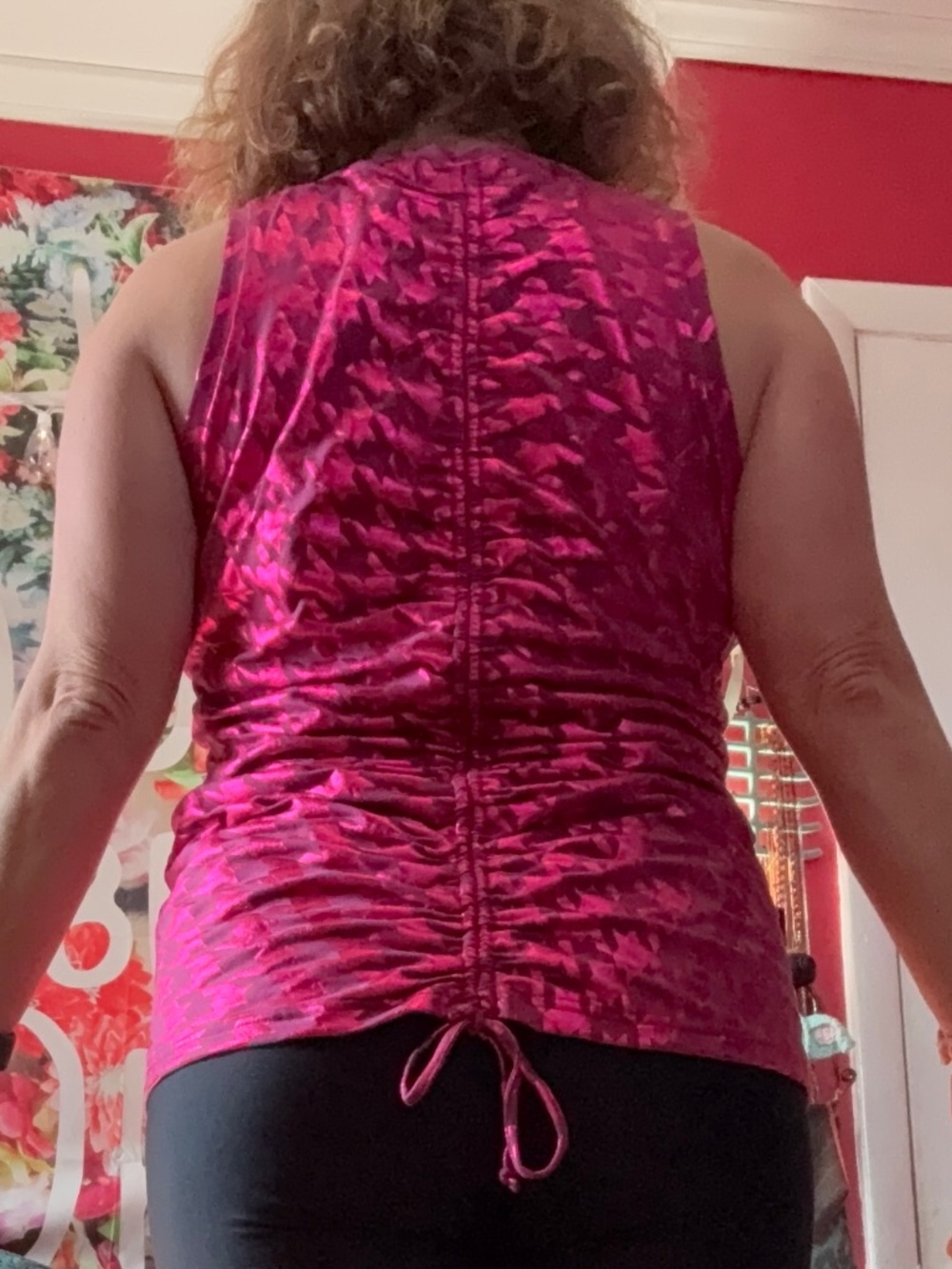 Pink Metallic Workout Top with Scrunch Back